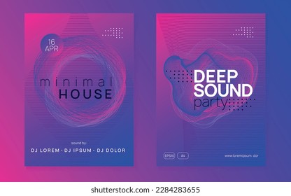 Music poster. Dynamic gradient shape and line. Digital discotheque cover set. Neon music poster. Electro dance dj. Electronic sound fest. Club event flyer. Techno trance party.