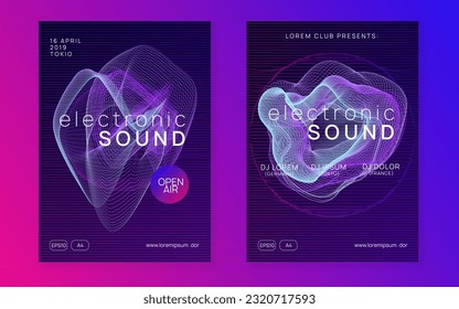 Music poster. Dynamic gradient shape and line. Digital show invitation set. Neon music poster. Electro dance dj. Electronic sound fest. Club event flyer. Techno trance party.