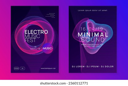 Music poster. Dynamic gradient shape and line. Trendy show brochure set. Neon music poster. Electro dance dj. Electronic sound fest. Club event flyer. Techno trance party.