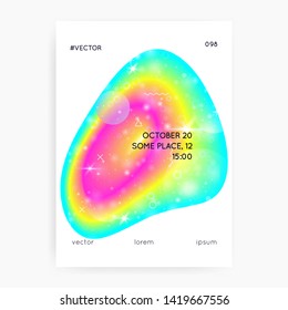 Music poster. Dynamic presentation layout for techno event. Fluid holographic gradient shape and line. Electronic sound. Night lifestyle dance holiday. Music poster and flyer for summer fest.