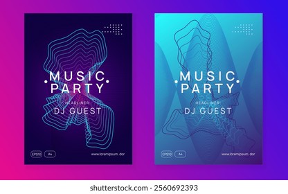 Music Poster. Electronic Disco Illustration. Blue Edm Banner. Dj Magazine. Techno Festival Element. Electro Cover. Pink Party Set. Violet Music Poster