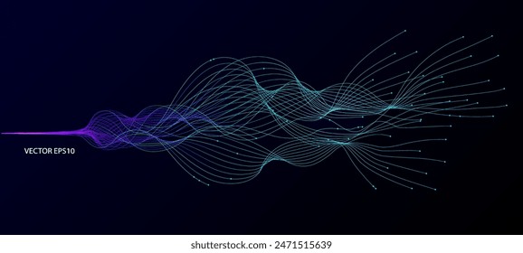 Musikplakat für Elektronik mit gestrichelten Linien und Wellen. Abstrakte Amplitude des Schalls. Vektorillustration.