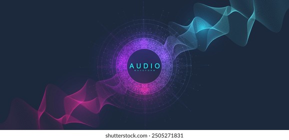 Music poster for electronic festival with abstract gradient line waves. Party flyer cover design in the style of Techno, Rave music. Abstract amplitude of sound. Vector Illustration