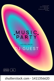 Music poster. Electronic sound. Night dance lifestyle holiday. Feminine indie event cover layout. Fluid holographic gradient shape and line. Summer fest flyer and music poster.