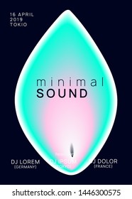 Music poster. Electronic sound. Night dance lifestyle holiday. Fluid holographic gradient shape and line. Commercial techno show invitation template. Summer fest flyer and music poster.