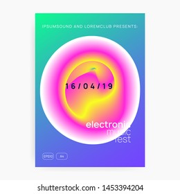 Music poster. Electronic sound. Night dance lifestyle holiday. Creative indie event brochure layout. Fluid holographic gradient shape and line. Summer fest flyer and music poster.