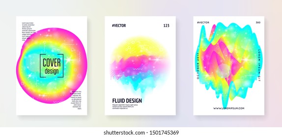 Music poster. Electronic sound. Night dance holiday. Trendy brochure design set for trance event. Fluid holographic gradient shape and line. Music poster and flyer for summer fest.