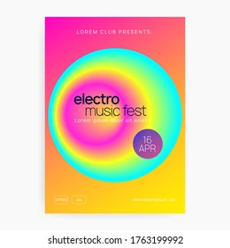 Music poster. Electronic sound. Night dance lifestyle holiday. Modern house concert presentation template. Fluid holographic gradient shape and line. Summer fest flyer and music poster.