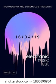 Music poster. Electronic sound. Night dance lifestyle holiday. Feminine house event banner template. Fluid holographic gradient shape and line. Summer fest flyer and music poster.