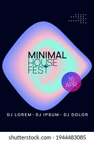 Music poster. Electronic sound. Night dance lifestyle holiday. Trendy house concert cover template. Fluid holographic gradient shape and line. Summer fest flyer and music poster.