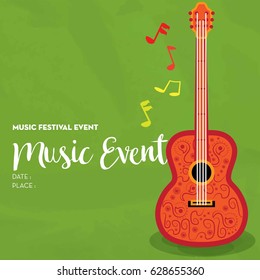 music poster event for festival event, banner, brochure, flyer, template with date and place space. vector illustration