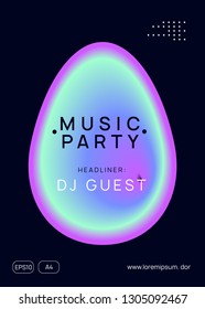 Music poster. Fluid holographic gradient shape and line. Electronic sound. Night dance lifestyle holiday. Modern techno show invitation layout. Summer fest flyer and music poster.