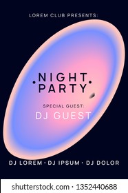 Music poster. Fluid holographic gradient shape and line. Electronic sound. Night dance lifestyle holiday. Abstract house party magazine layout. Summer fest flyer and music poster.