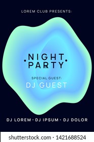 Music poster. Fluid holographic gradient shape and line. Dynamic house club presentation design. Electronic sound. Night dance lifestyle holiday. Summer fest flyer and music poster.