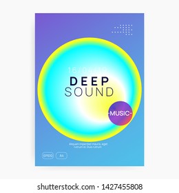 Music poster. Fluid holographic gradient shape and line. Electronic sound. Night dance lifestyle holiday. Minimal indie concert banner template. Summer fest flyer and music poster.