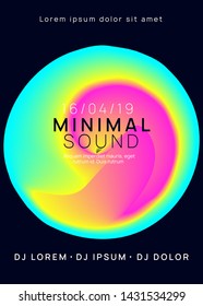 Music poster. Fluid holographic gradient shape and line. Electronic sound. Night dance lifestyle holiday. Dynamic electro concert presentation design. Summer fest flyer and music poster.