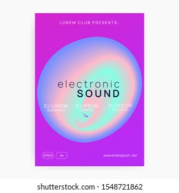 Music poster. Fluid holographic gradient shape and line. Trendy techno concert invitation layout. Electronic sound. Night dance lifestyle holiday. Summer fest flyer and music poster.