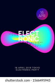 Music poster. Fluid holographic gradient shape and line. Electronic sound. Night dance lifestyle holiday. Dynamic electro party presentation design. Summer fest flyer and music poster.