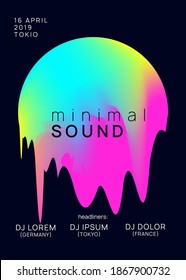 Music poster. Fluid holographic gradient shape and line. Electronic sound. Night dance lifestyle holiday. Dynamic house show cover design. Summer fest flyer and music poster.