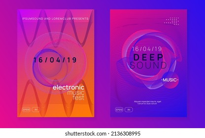 Music poster. Futuristic concert brochure set. Dynamic fluid shape and line. Neon music poster. Electro dance dj. Electronic sound fest. Club event flyer. Techno trance party.