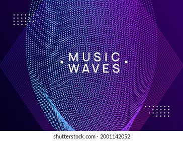 Music poster. Geometric show brochure design. Dynamic fluid shape and line. Neon music poster. Electro dance dj. Electronic sound fest. Club event flyer. Techno trance party.