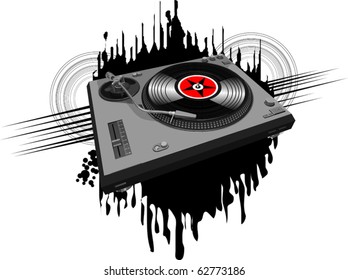 Music poster halftone design with DJ record player;