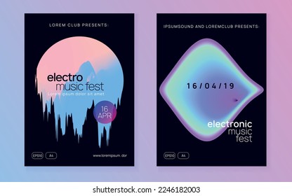 Music Poster. Jazz Glitch For Magazine. Modern Sound Event. Gradient Background For Cover Shape. Disco And Show Vector. Black And Turquoise Music Poster