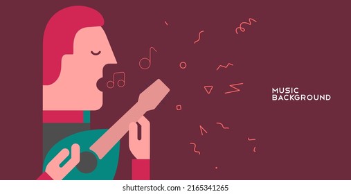 Music Poster. A man plays the mandolin. Vector illustration. Minimalist, simple design. Cover, print, banner, flyer.