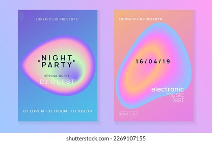 Music Poster. Memphis Pattern For Cover Vector. Wavy Glitch For Set. Neon And Carnival Concept. Jazz Trance Banner. Pink And Blue Music Poster