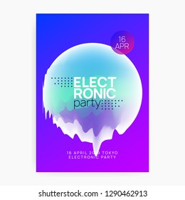 Music poster. Minimal electro concert presentation design. Fluid holographic gradient shape and line. Electronic sound. Night dance lifestyle holiday. Summer fest flyer and music poster.