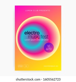 Music poster. Minimal indie show cover layout. Electronic sound. Night dance lifestyle holiday. Fluid holographic gradient shape and line. Summer fest flyer and music poster.