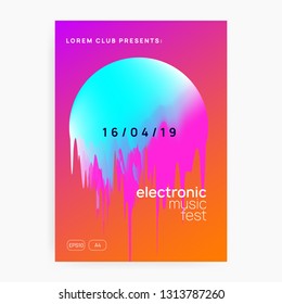 Music poster. Minimal techno concert cover design. Electronic sound. Night dance lifestyle holiday. Fluid holographic gradient shape and line. Summer fest flyer and music poster.