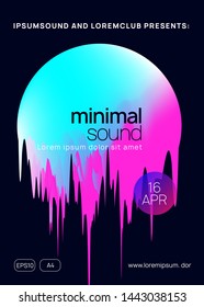 Music poster. Modern techno show presentation layout. Electronic sound. Night dance lifestyle holiday. Fluid holographic gradient shape and line. Summer fest flyer and music poster.