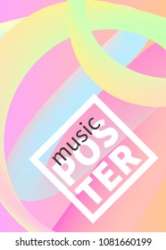 Music poster, pastel pink smooth shapes, flowing colors, gradient, flyer, backdrop, banner for night club, fluid, 3D blend. Vector stock