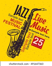 Music poster with a picture of a saxophone jazz festival