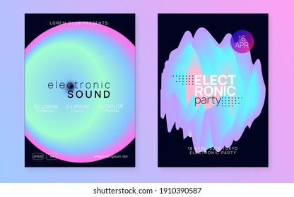 Music Poster Set. Abstract Trance Event Invitation Design. Electronic Sound. Night Dance Lifestyle Holiday. Fluid Holographic Gradient Shape And Line. Summer Fest Flyer And Music Poster.