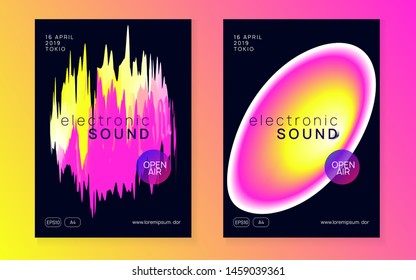 Music poster set. Creative house concert cover layout. Fluid holographic gradient shape and line. Electronic sound. Night dance lifestyle holiday. Summer fest flyer and music poster.