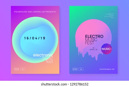 Music poster set. Creative trance party invitation template. Fluid holographic gradient shape and line. Electronic sound. Night dance lifestyle holiday. Summer fest flyer and music poster.