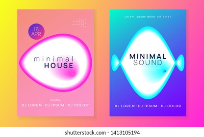 Music poster set. Dynamic electro party magazine layout. Fluid holographic gradient shape and line. Electronic sound. Night dance lifestyle holiday. Summer fest flyer and music poster.