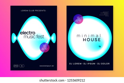 Music poster set. Dynamic trance show banner layout. Fluid holographic gradient shape and line. Electronic sound. Night dance lifestyle holiday. Summer fest flyer and music poster.