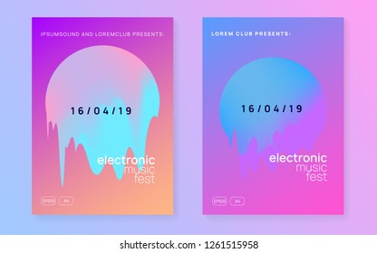 Music poster set. Electronic sound. Night dance lifestyle holiday. Trendy indie party presentation layout. Fluid holographic gradient shape and line. Summer fest flyer and music poster.