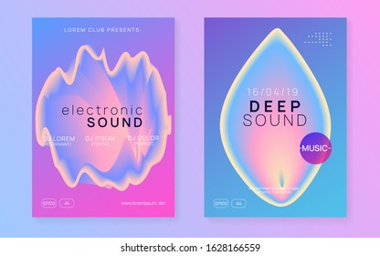 Music poster set. Electronic sound. Night dance lifestyle holiday. Creative techno event presentation template. Fluid holographic gradient shape and line. Summer fest flyer and music poster.