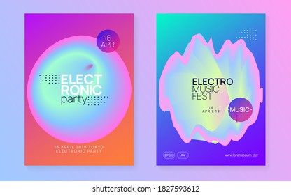 Music poster set. Electronic sound. Night dance lifestyle holiday. Fluid holographic gradient shape and line. Dynamic indie party invitation layout. Summer fest flyer and music poster.