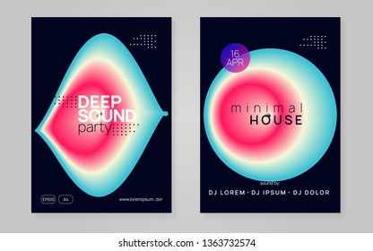 Music poster set. Fluid holographic gradient shape and line. Electronic sound. Night dance lifestyle holiday. Cool house party magazine template. Summer fest flyer and music poster.