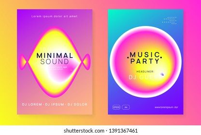 Music poster set. Fluid holographic gradient shape and line. Minimal indie club presentation template. Electronic sound. Night dance lifestyle holiday. Summer fest flyer and music poster.