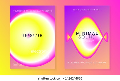 Music poster set. Minimal techno show invitation layout. Fluid holographic gradient shape and line. Electronic sound. Night dance lifestyle holiday. Summer fest flyer and music poster.