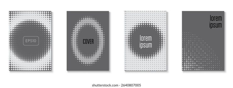 Music Poster Set. Wave Texture. Summer Concept With Minimal Art. Linear Frame With Geometric Design. Grey Business Cover. Dots Greyscale And White  Flyer. Black Music Poster