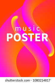 Music poster, smooth shapes, flowing colors, gradient, flyer, backdrop, banner for night club, fluid, 3D blend. Vector stock