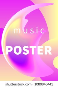 Music poster, smooth shapes, flowing colors, gradient, flyer, backdrop, banner for night club, fluid, 3D blend. Vector stock