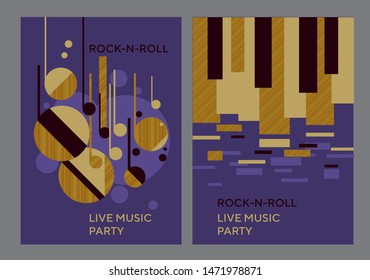 Music poster template with abstract concept composition. Geometric violet illustration for card, header, invitation, poster, social media, post publication. Assorted circles geometry pattern. 